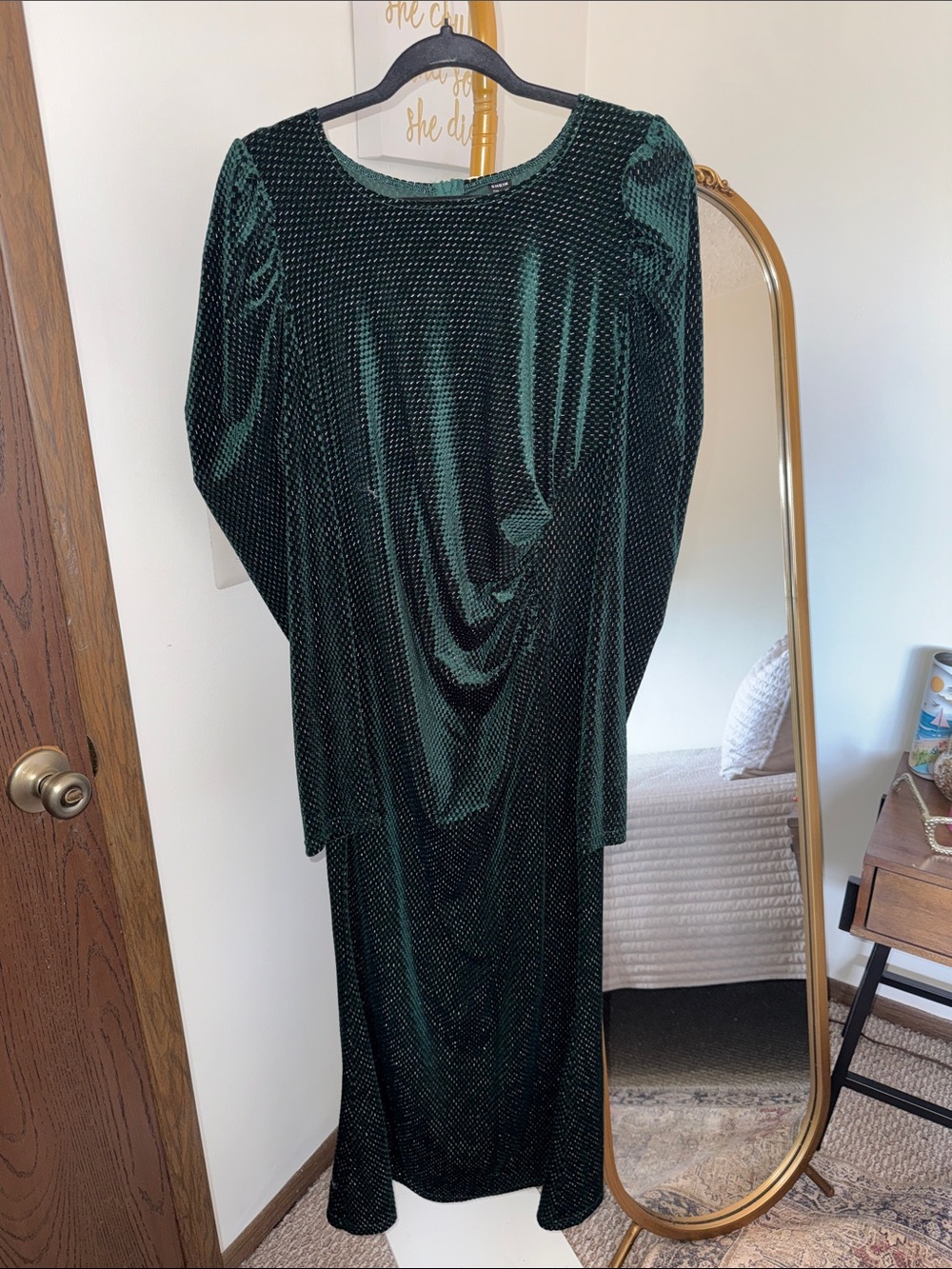 Emerald Green Velvet Long Sleeve Dress